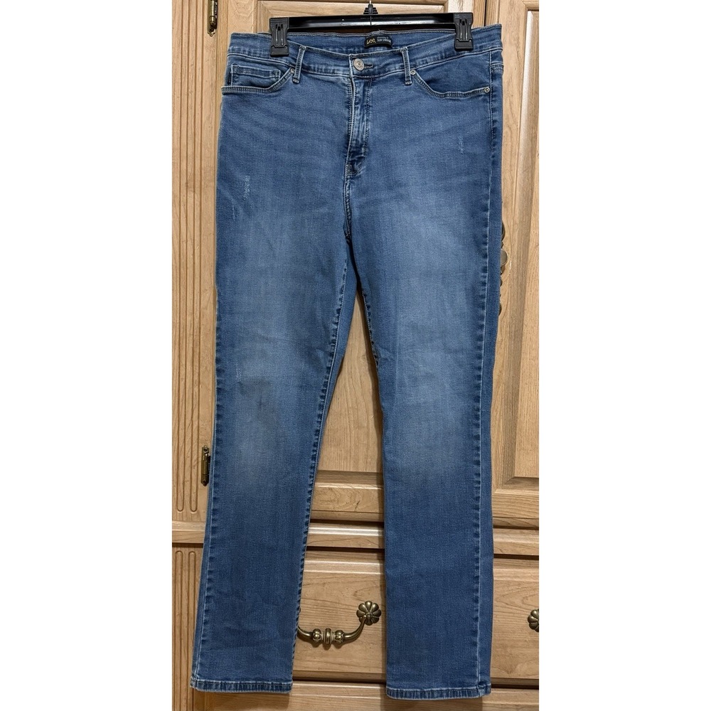 Lee Jeans Women's 10 Medium Slimming Fit Straight Slim Stretch Denim Blue